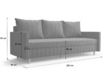 Stylowa Kanapa Rozkładana 224 CM Sofa 3 Osobowa + Pojemnik Na Pościel + Bonell Pianka T30 + Wysokie Nóżki + Wybór Kolorów WATSON